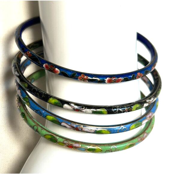 4 Vintage Floral Enamel Cloisonne Bangles Retro Perfect Gift - Picture 3 of 8